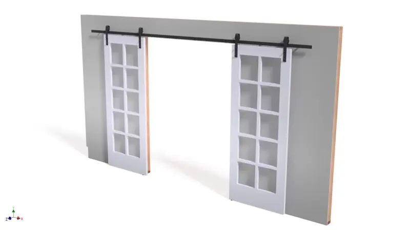 3D rendering of the wall with two sliding barn doors